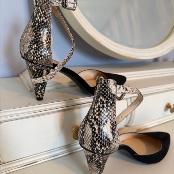 Nine West Black Suede Pointed Toe Heels with Snakeskin Ankle Strap - Picture 2 of 4